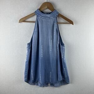 Cloth & Stone Shirt Womens Medium Blue Halter Neck Button Back Chambray